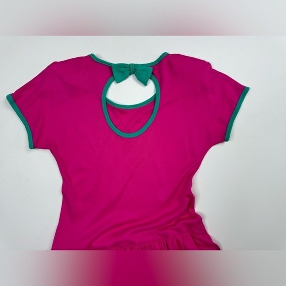 VTG 80’s Lanz Hot Pink Drop Waist Ruffle Jersey Dress - Picture 7 of 9